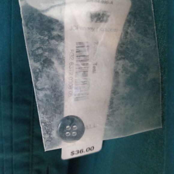 Worthington Stretch Long Sleeve Button down Ruffle Shirt. Zenith Teal-Small - Picture 7 of 7